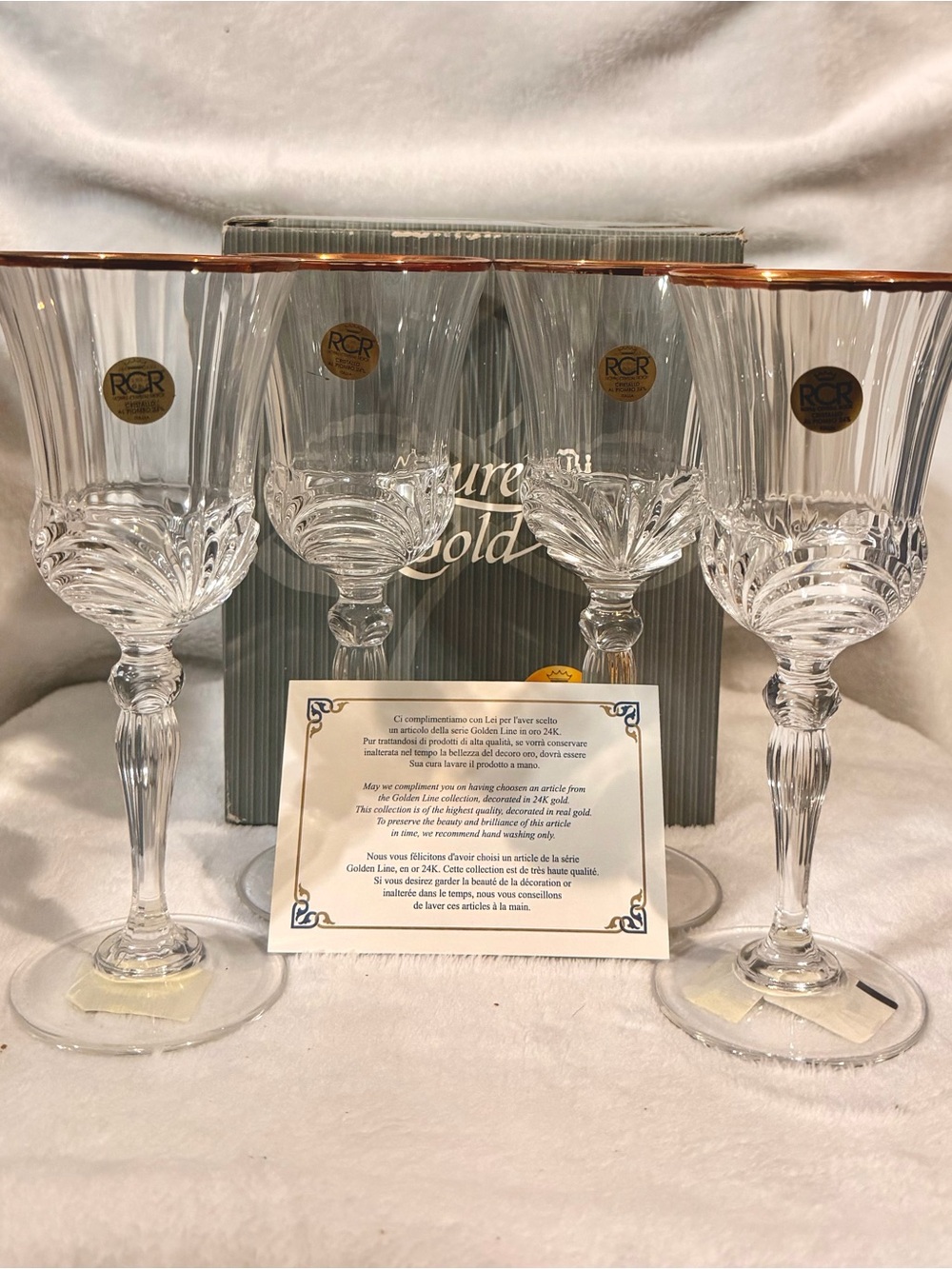RCR Crystal Goblet Glasses with Gold Rim - Set of 4